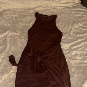 SOLD!! SHEIN Sleeveless Midi Dress in Deep Brown with Tie Waist